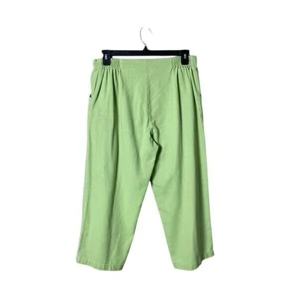 Selene Women Linen Wide Leg Cropped Pants Size Large Beachy Kelly Green Bohemian - Picture 4 of 8